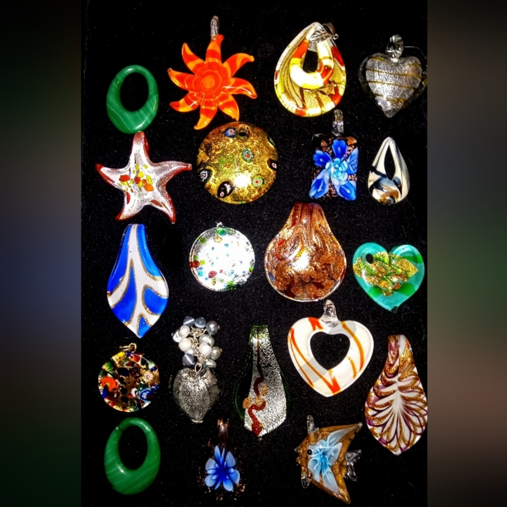 HUGE GLASS PENDANT LOT BUNDLE DICHROIC ARTISAN MURANO